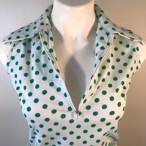 Vintage 1970s Dagger Collar Shirt Green Polkadot